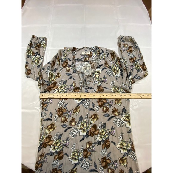 Natural Life Maxi Dress Floral Print Beige Brown Yellow Long Sleeve XL - Picture 8 of 10